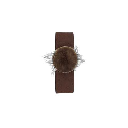 Leder Armband mit Puschel braun